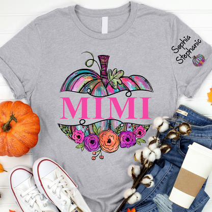 Personalized Mimi Painted Pumpkin And Grandkids Autumn T-Shirt