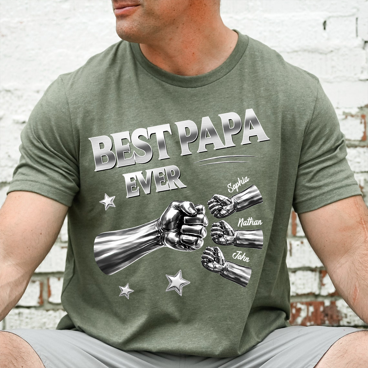 Best Papa Ever Shirt Personalized with Grandkids Names, Custom Family Fist Bump Design, Fathers Day Shirt for Papa Grandpa Dad