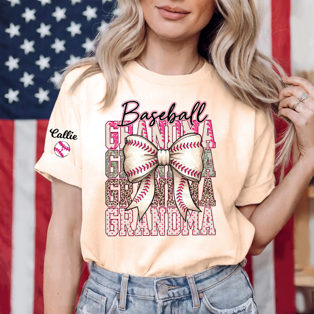 Baseball Grandma, Baseball Bow Grandma Mimi Nana and Grandkids Sports T-shirt