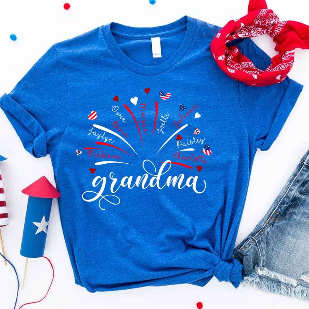 Firework America Flag Grandma And Kids 4th of July Gift