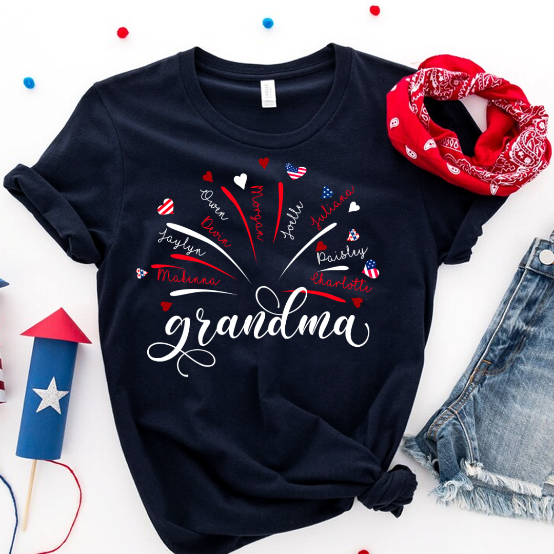 Firework America Flag Grandma And Kids 4th of July Gift