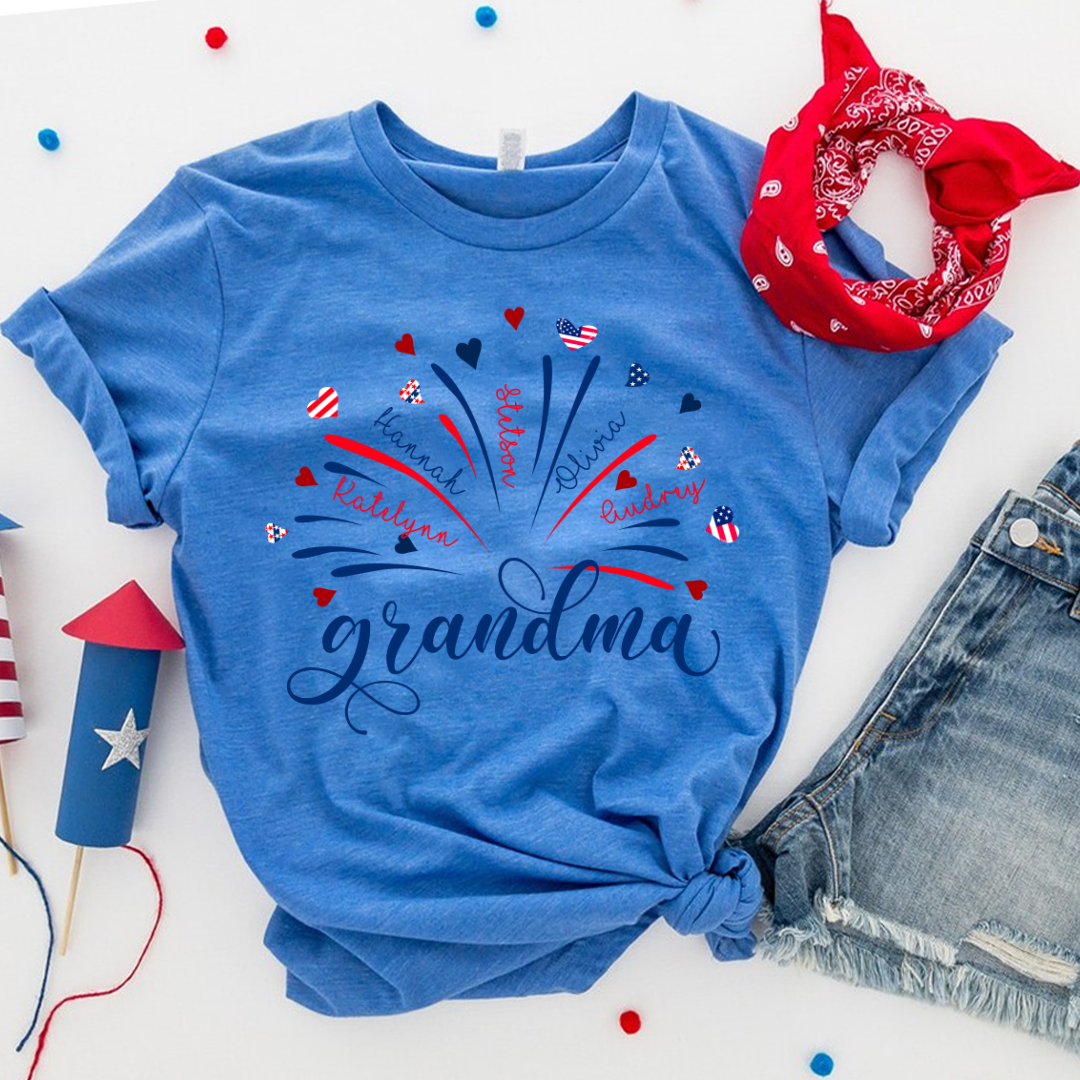 Firework America Flag Grandma And Kids 4th of July Gift