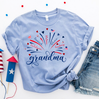 Firework America Flag Grandma And Kids 4th of July Gift
