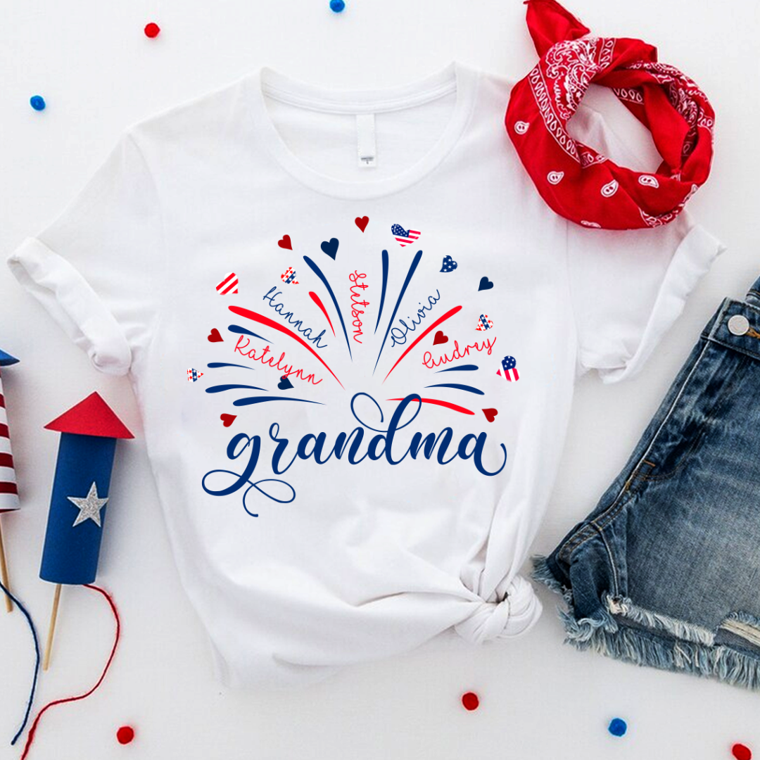 Firework America Flag Grandma And Kids 4th of July Gift