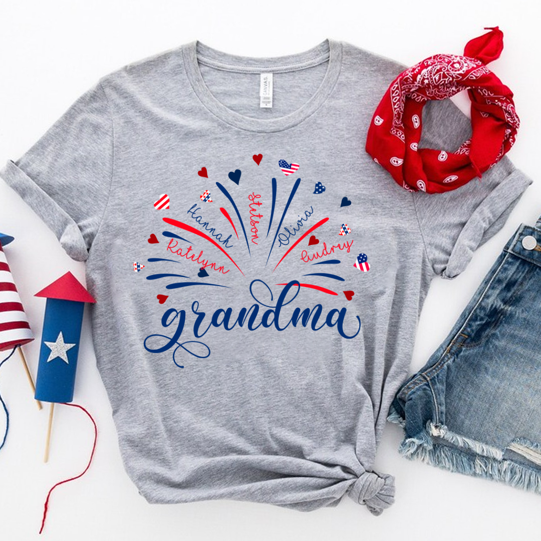 Firework America Flag Grandma And Kids 4th of July Gift