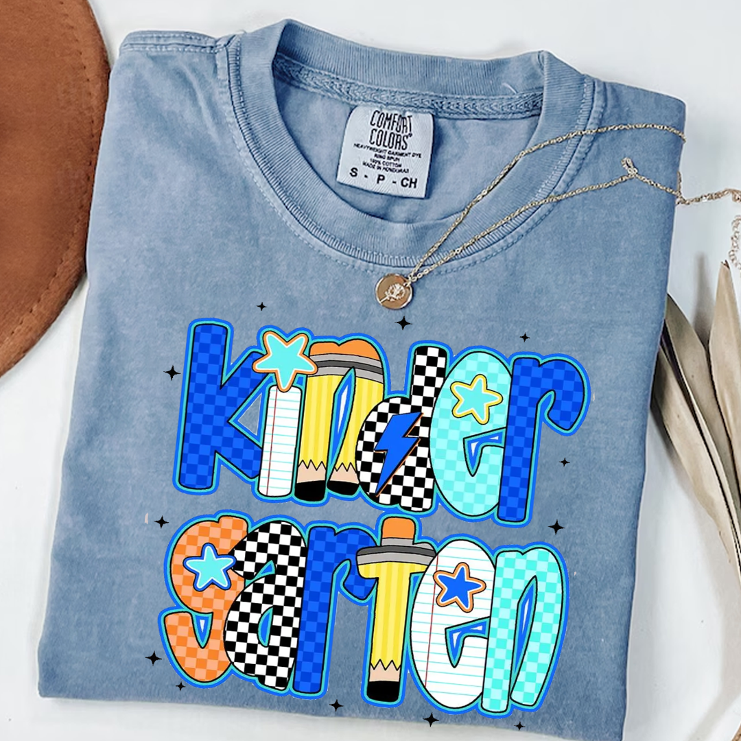 Back to school  First Day Vibes Blue Dalmatian Dot Shirt