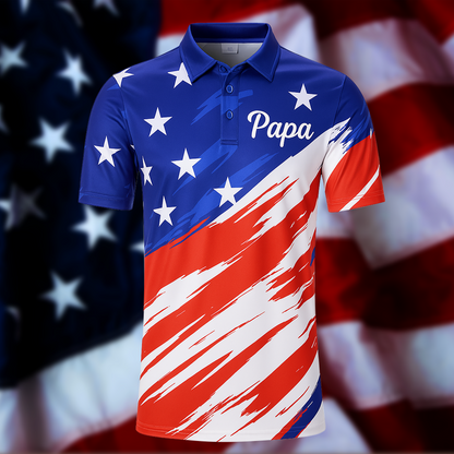 Personalized American Flag Polo Shirt for Papa – Custom Name Patriotic Gift