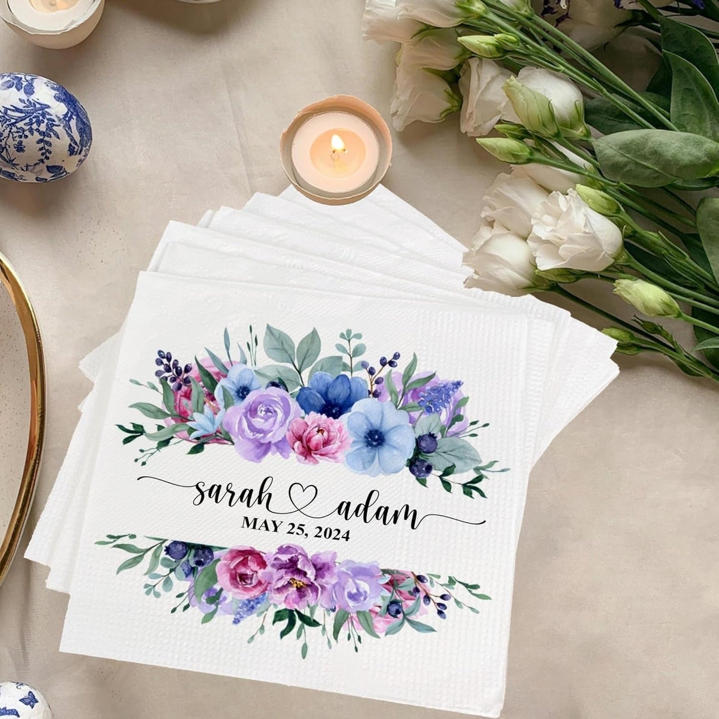 Personalized Wedding Napkins, Personalized Heart Connected Monogram Wedding Napkins, Custom Bar Napkins Reception, Custom Print Wedding Napkins, Customizable Napkins