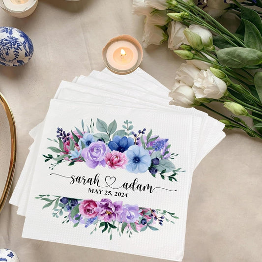 Personalized Wedding Napkins, Personalized Heart Connected Monogram Wedding Napkins, Custom Bar Napkins Reception, Custom Print Wedding Napkins, Customizable Napkins