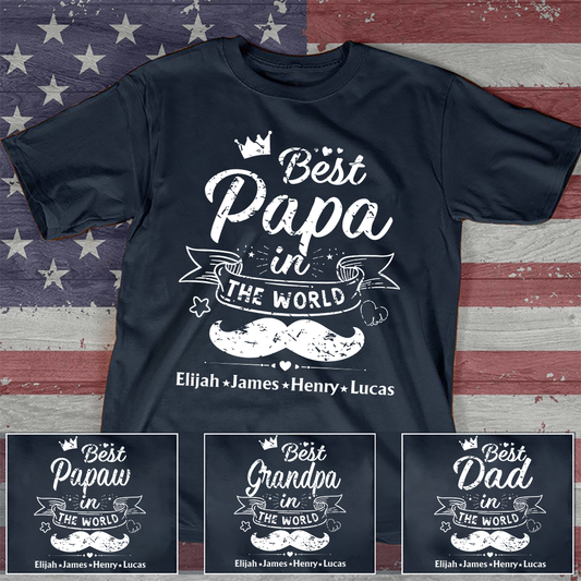 Best Papa in The World – Personalized Dad Shirt with Kids’ Names – Father’s Day Gift