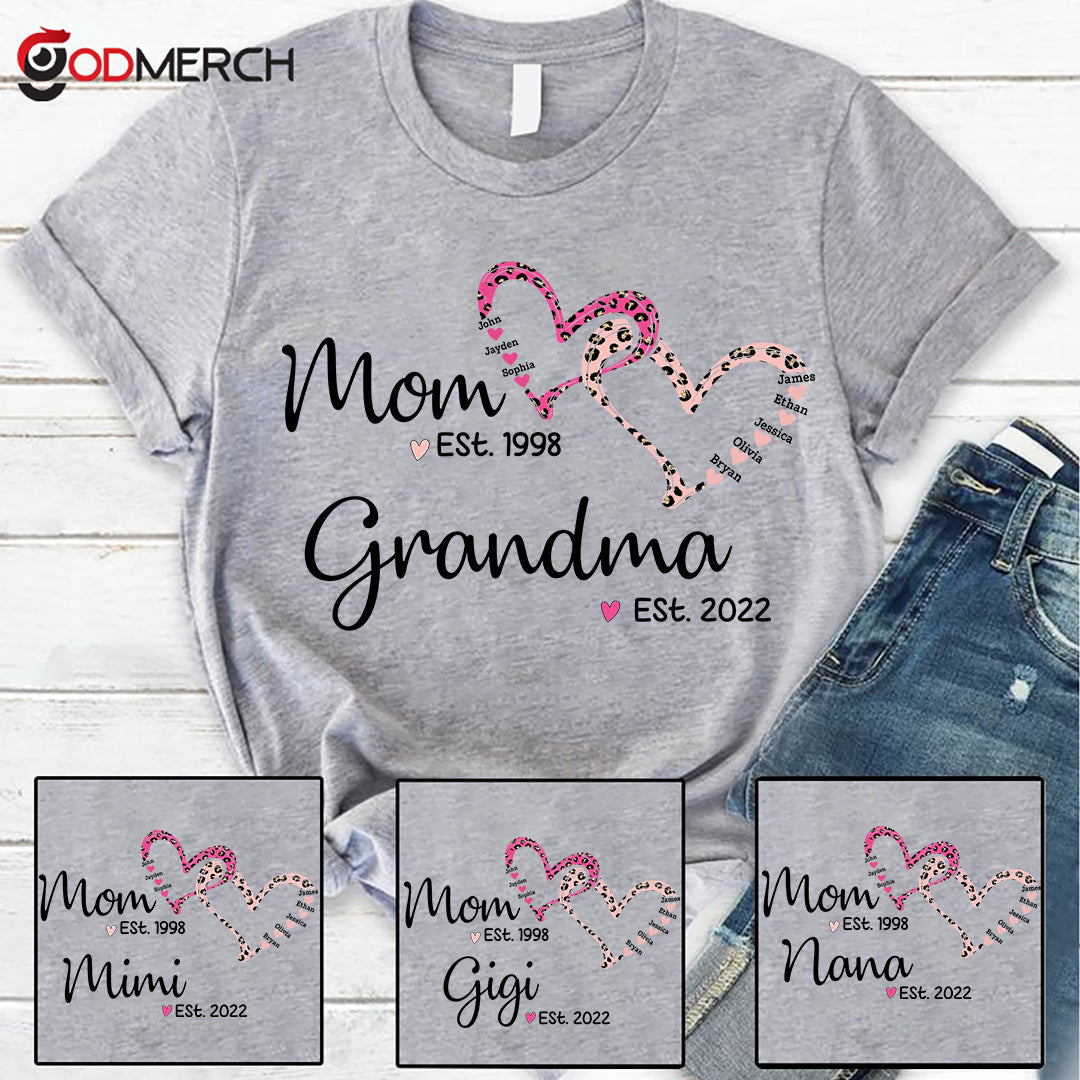 Mom Est Grandma Est Grandkids Hearts Leopard