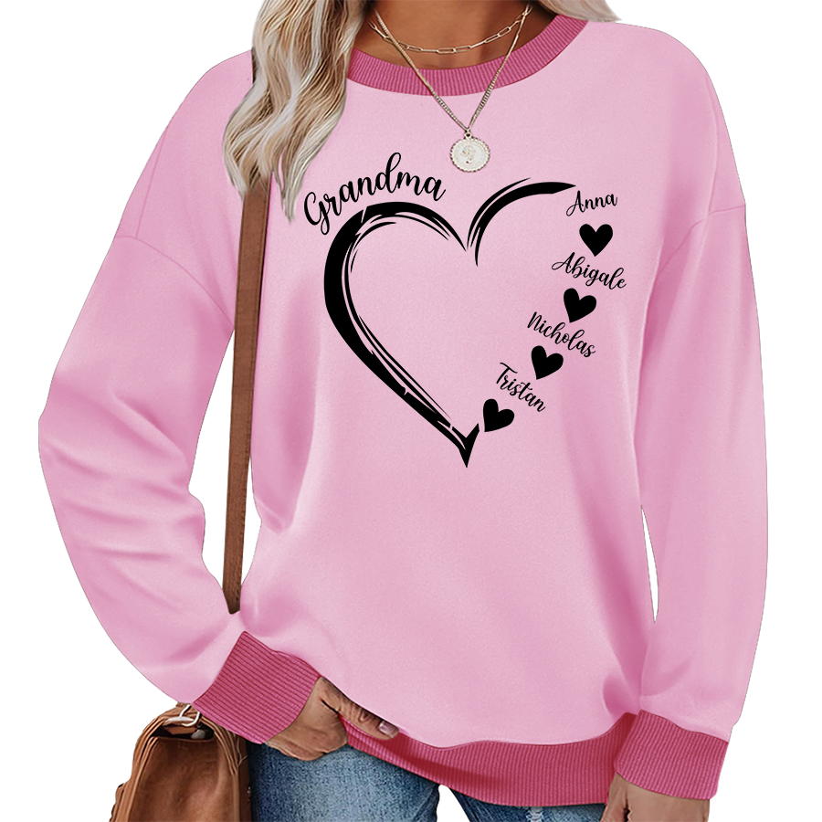 Personalized Grandma Heart And Grandkids Sweatshirt
