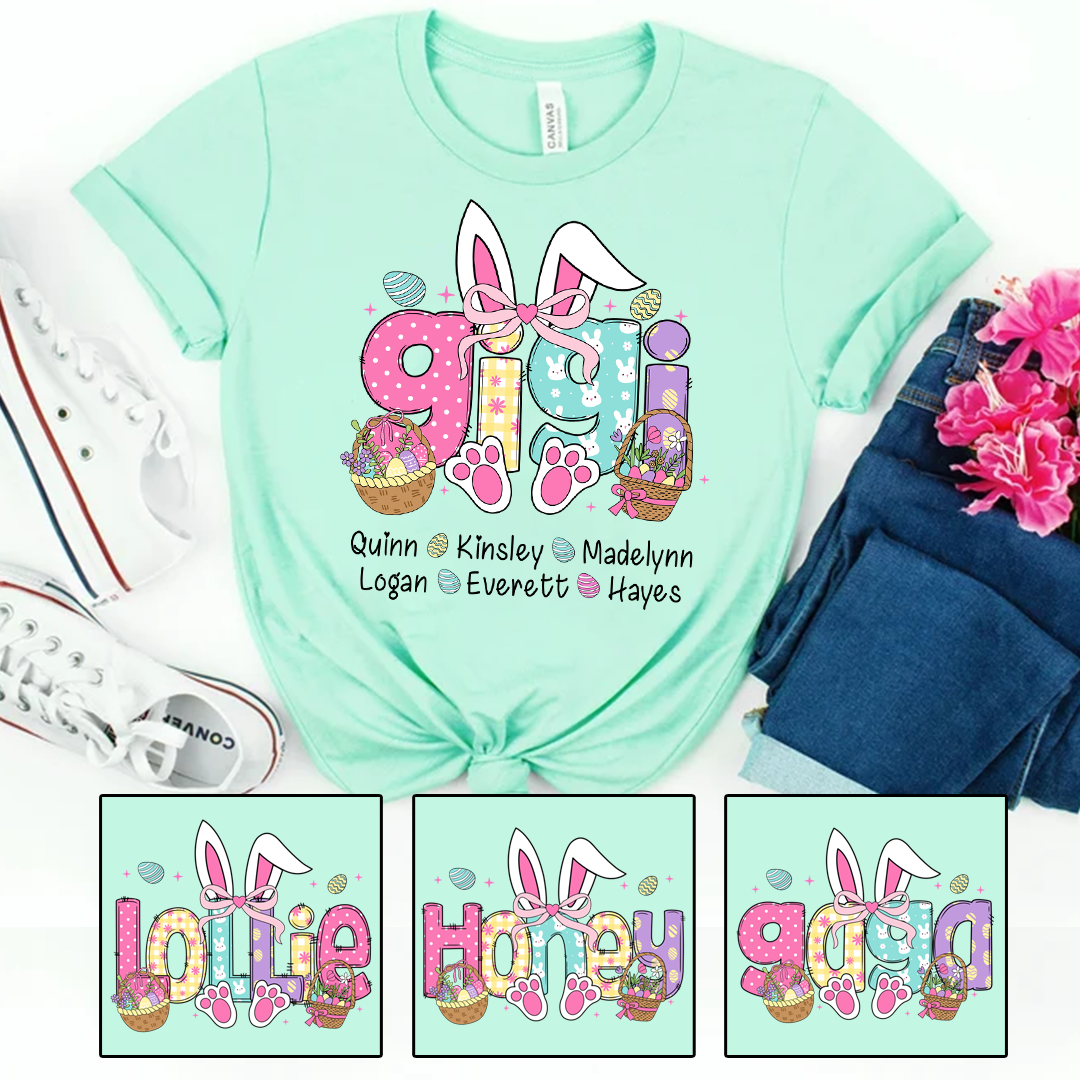 Easter Bunny Coquette Bow Gift For Family, Custom Grandma And Kids Classic Canvas