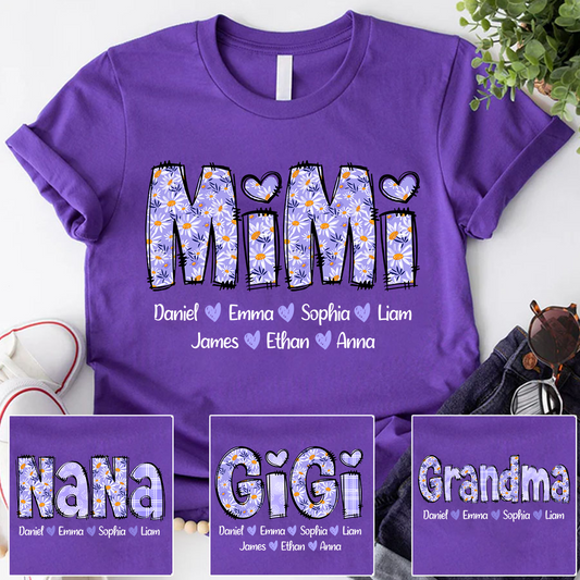Custom Mimi Gigi Purple Daisy With Grandkids Mother's Day T-Shirt