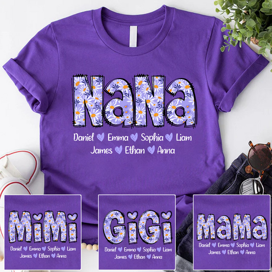 Custom Nana Gigi Purple Daisy With Grandkids Mother's Day T-Shirt