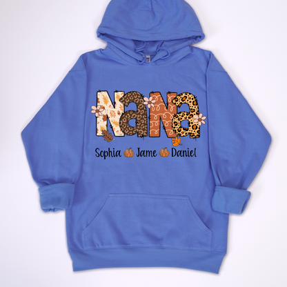 Autumn Leopard Nana And Grandkids Personalized Shirt
