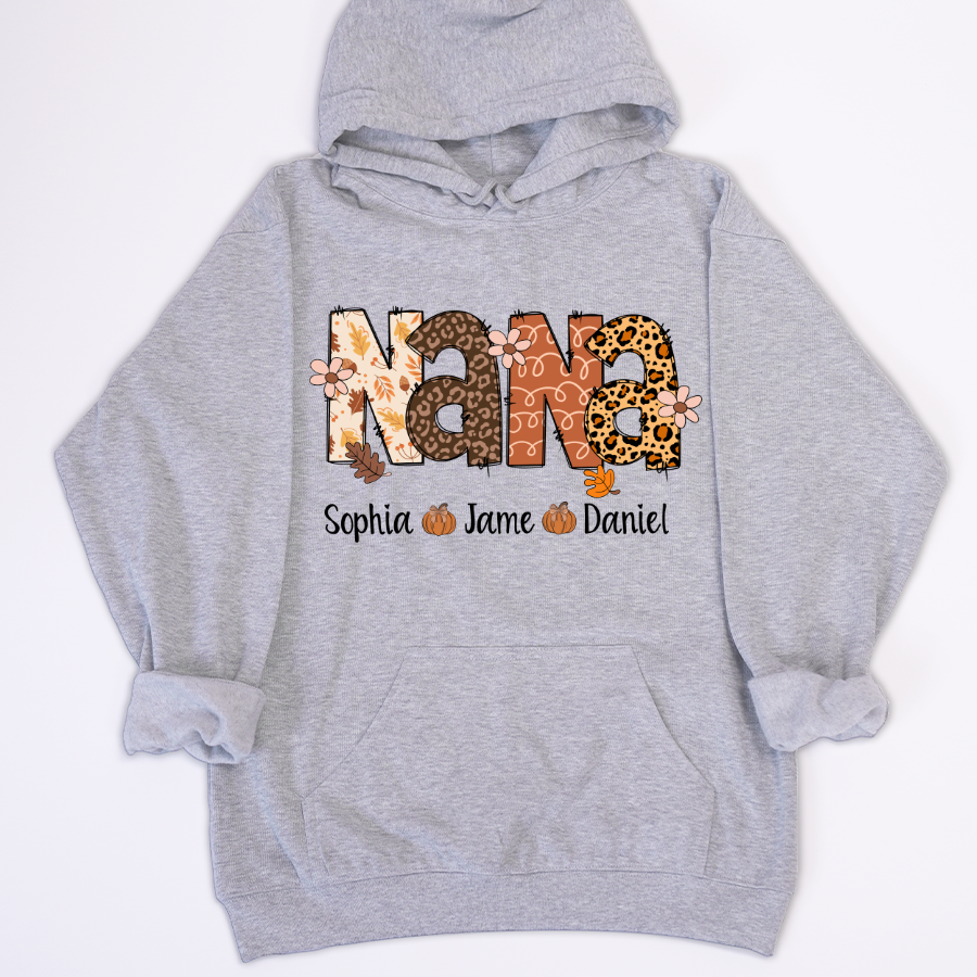 Autumn Leopard Nana And Grandkids Personalized Shirt