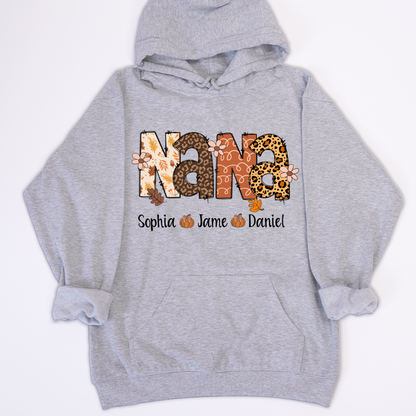 Autumn Leopard Nana And Grandkids Personalized Shirt