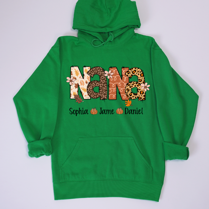 Autumn Leopard Nana And Grandkids Personalized Shirt