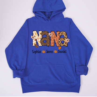 Autumn Leopard Nana And Grandkids Personalized Shirt
