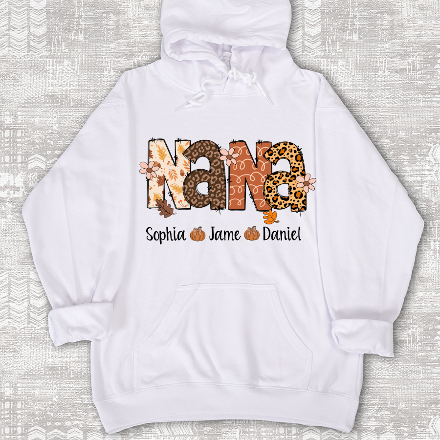 Autumn Leopard Nana And Grandkids Personalized Shirt