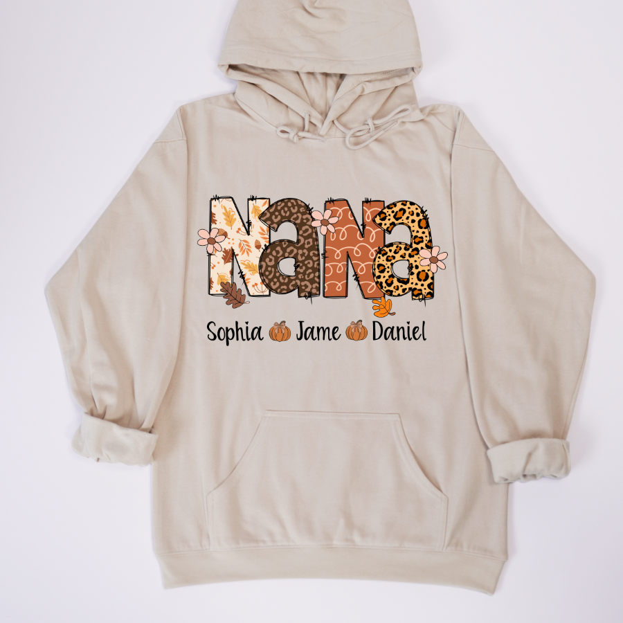 Autumn Leopard Nana And Grandkids Personalized Shirt