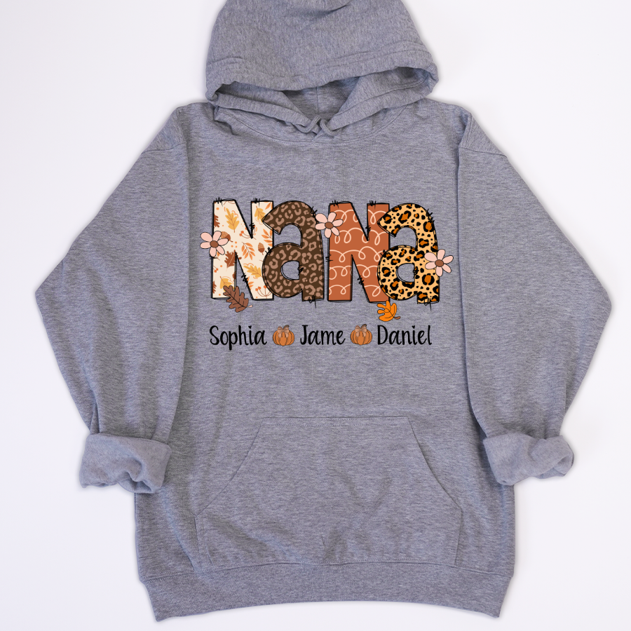 Autumn Leopard Nana And Grandkids Personalized Shirt