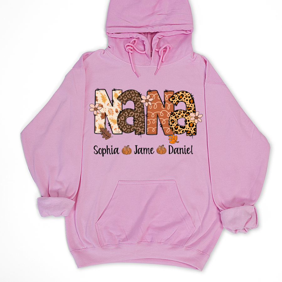 Autumn Leopard Nana And Grandkids Personalized Shirt