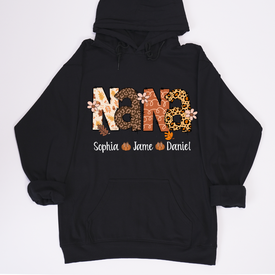 Autumn Leopard Nana And Grandkids Personalized Shirt