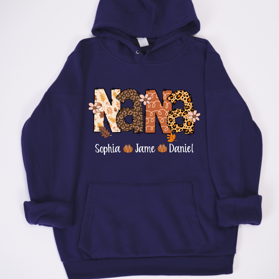 Autumn Leopard Nana And Grandkids Personalized Shirt