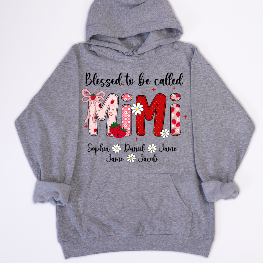 Blessed To Be Called Mimi, Mimi Strawberry And Grandkids Sweet Summer Time Shirt