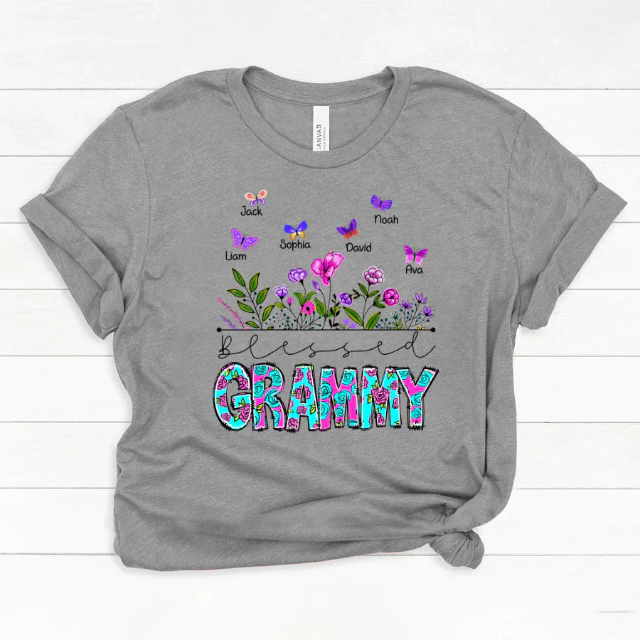 Blessed Grammy Wildflowers And Butterflies Shirts For Grandma Classic Canvas