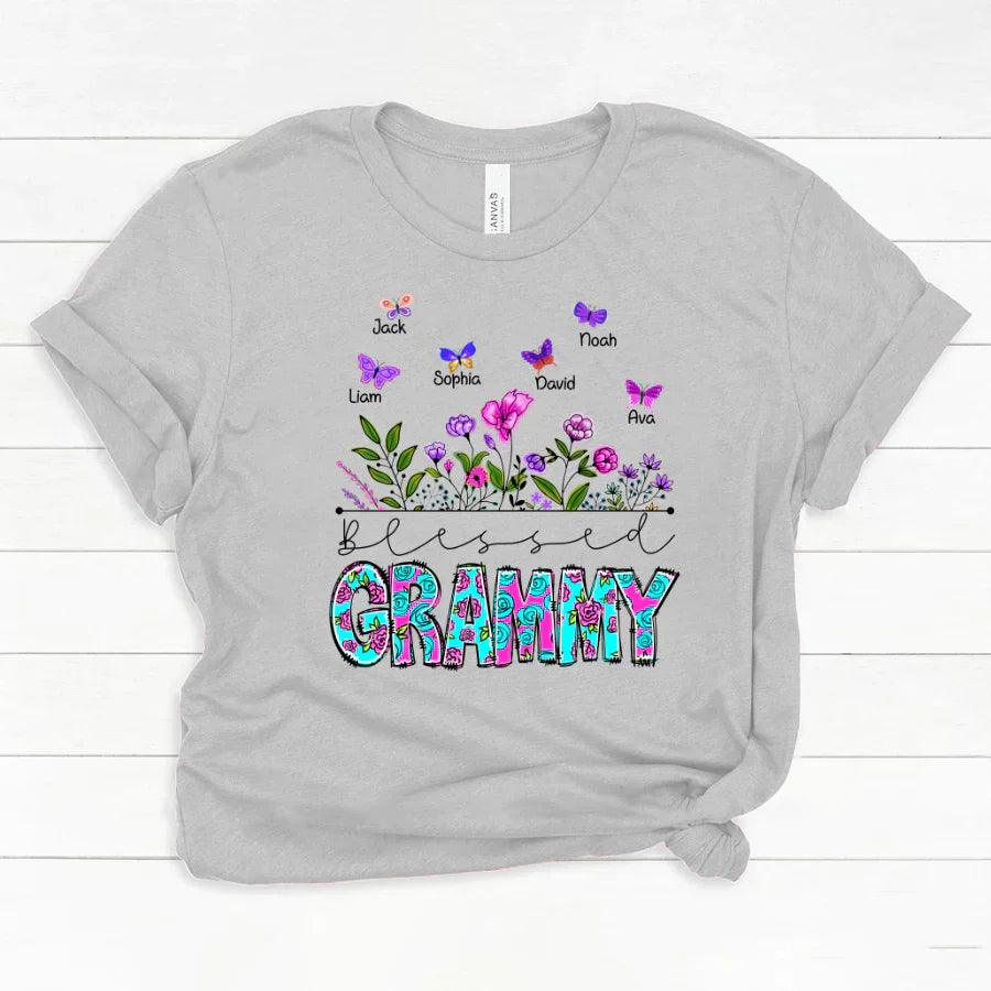 Blessed Grammy Wildflowers And Butterflies Shirts For Grandma Classic Canvas