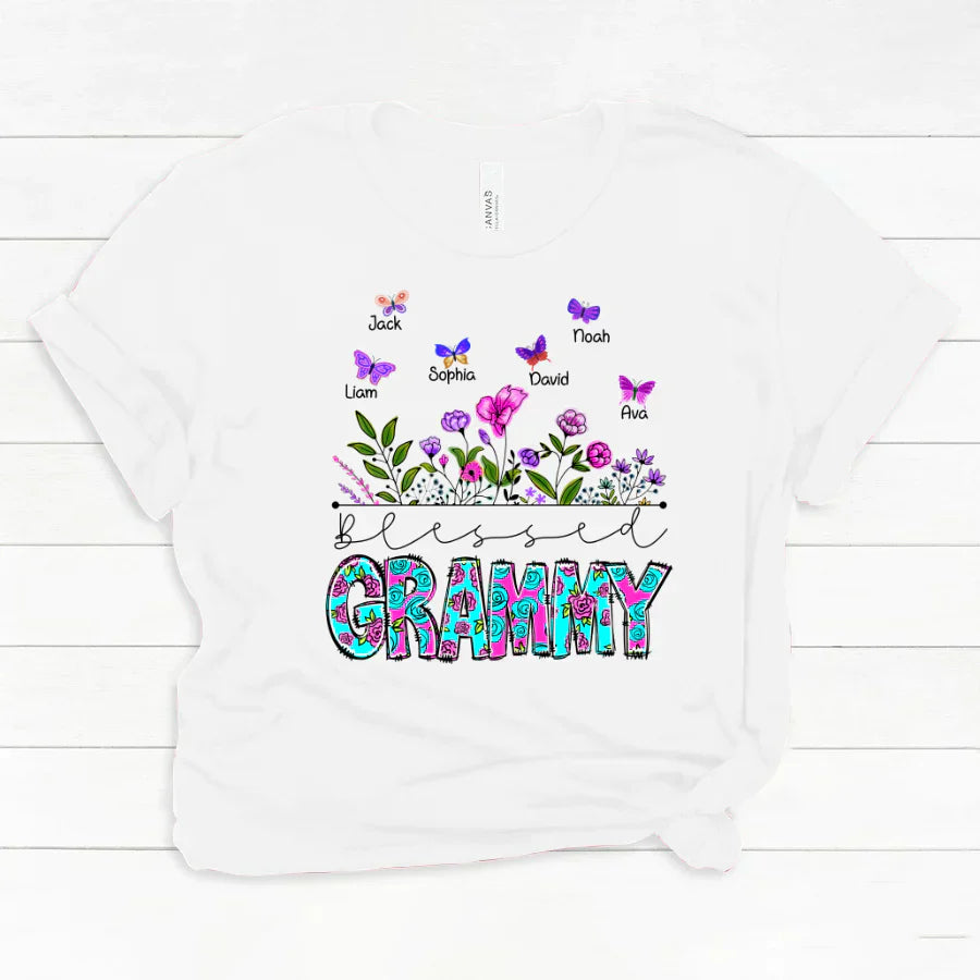 Blessed Grammy Wildflowers And Butterflies Shirts For Grandma Classic Canvas