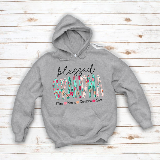 Blessed Grandma Flower And Grandkids Mother's Day Hoodie
