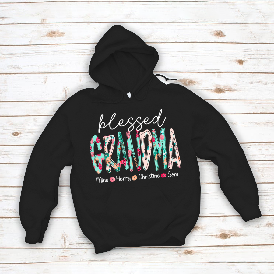 Blessed Grandma Flower And Grandkids Mother's Day Hoodie