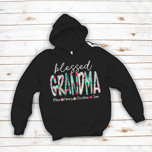Blessed Grandma Flower And Grandkids Mother's Day Hoodie