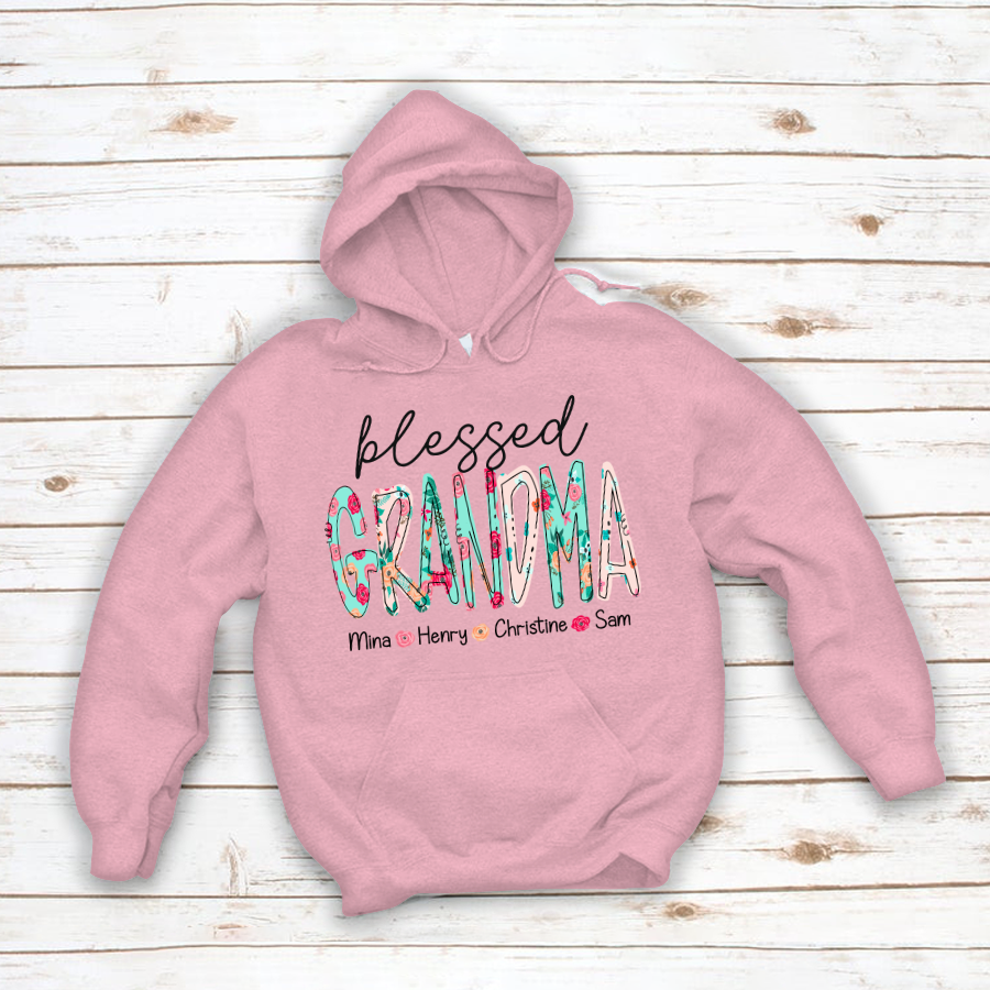Blessed Grandma Flower And Grandkids Mother's Day Hoodie