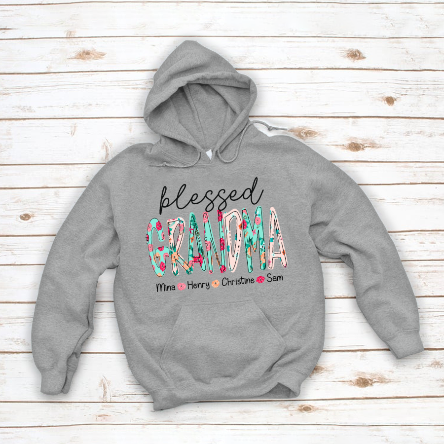 Blessed Grandma Flower And Grandkids Mother's Day Hoodie