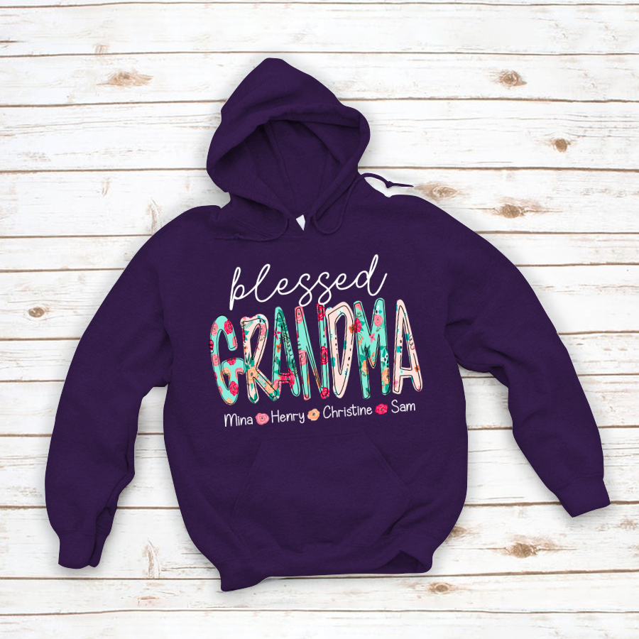 Blessed Grandma Flower And Grandkids Mother's Day Hoodie