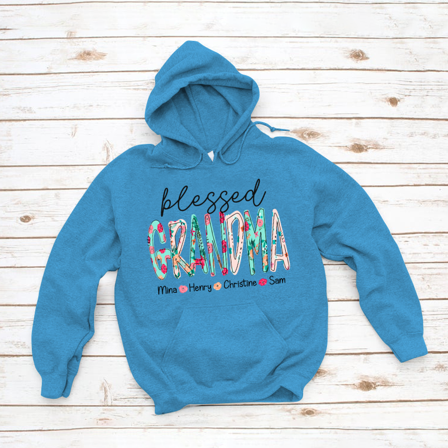 Blessed Grandma Flower And Grandkids Mother's Day Hoodie