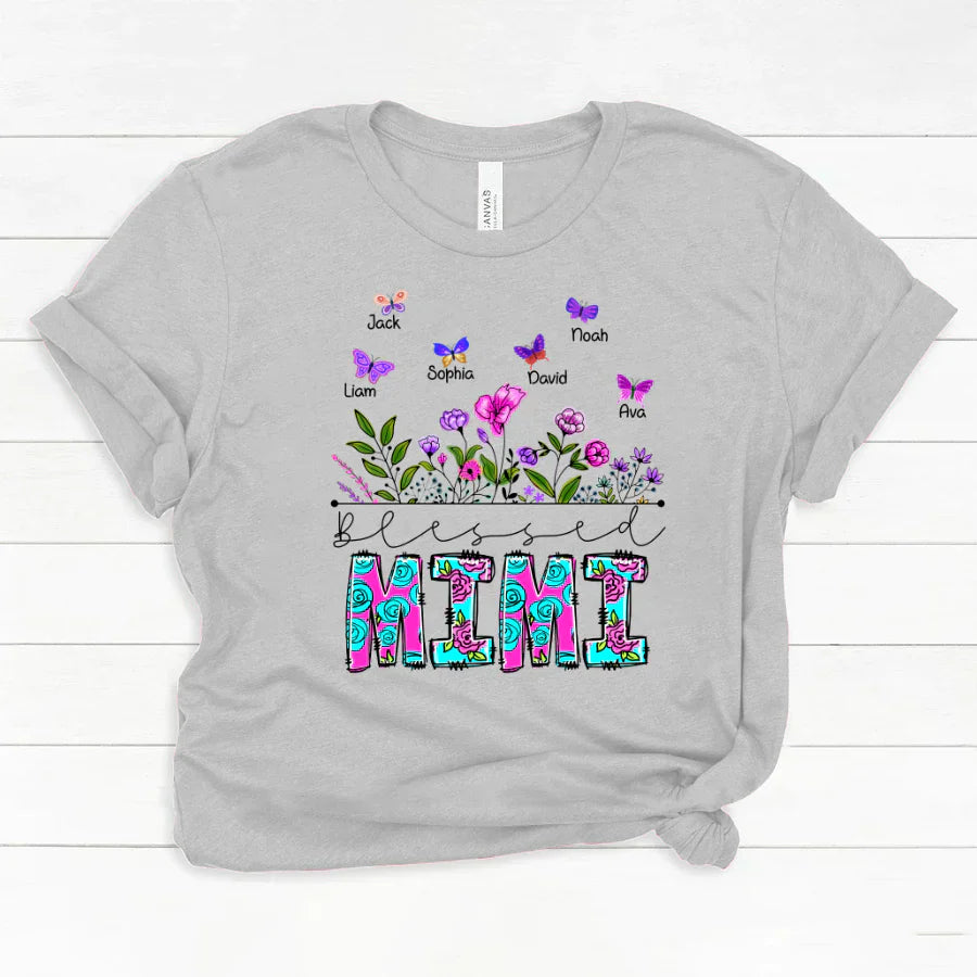 Blessed Mimi Wildflowers And Butterflies Shirts For Grandma Classic Canvas