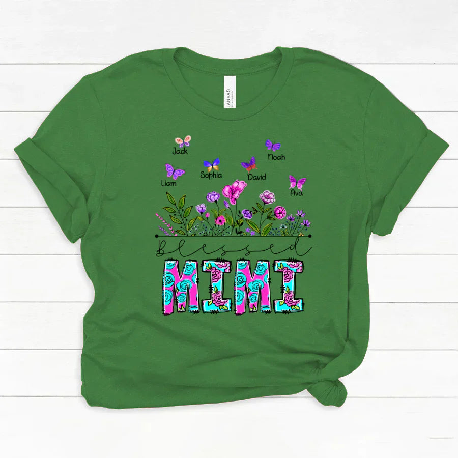 Blessed Mimi Wildflowers And Butterflies Shirts For Grandma Classic Canvas