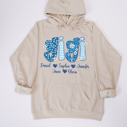 Blue Floral Gigi Personalized Grandma Gift with Grandkids Names Shirt