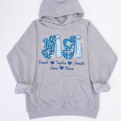 Blue Floral Gigi Personalized Grandma Gift with Grandkids Names Shirt
