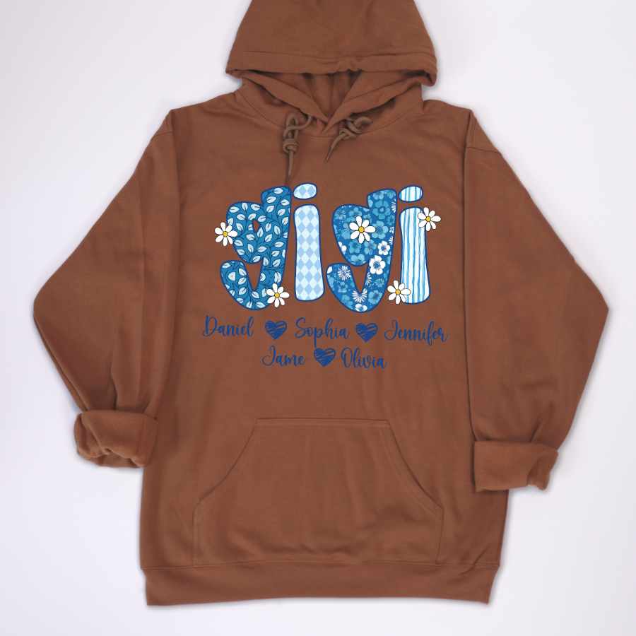 Blue Floral Gigi Personalized Grandma Gift with Grandkids Names Shirt