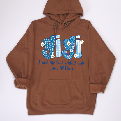 Blue Floral Gigi Personalized Grandma Gift with Grandkids Names Shirt