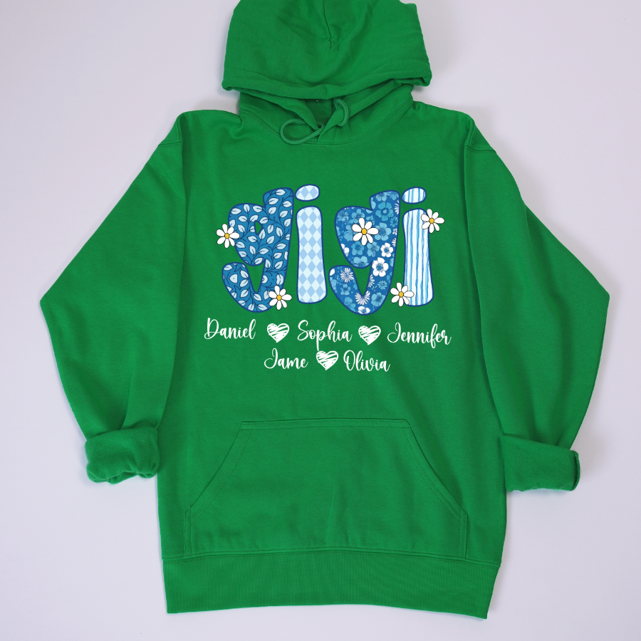 Blue Floral Gigi Personalized Grandma Gift with Grandkids Names Shirt