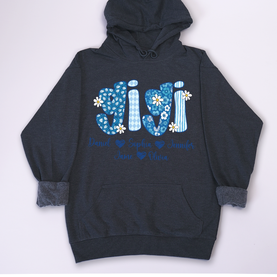 Blue Floral Gigi Personalized Grandma Gift with Grandkids Names Shirt