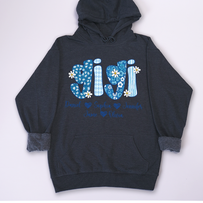 Blue Floral Gigi Personalized Grandma Gift with Grandkids Names Shirt